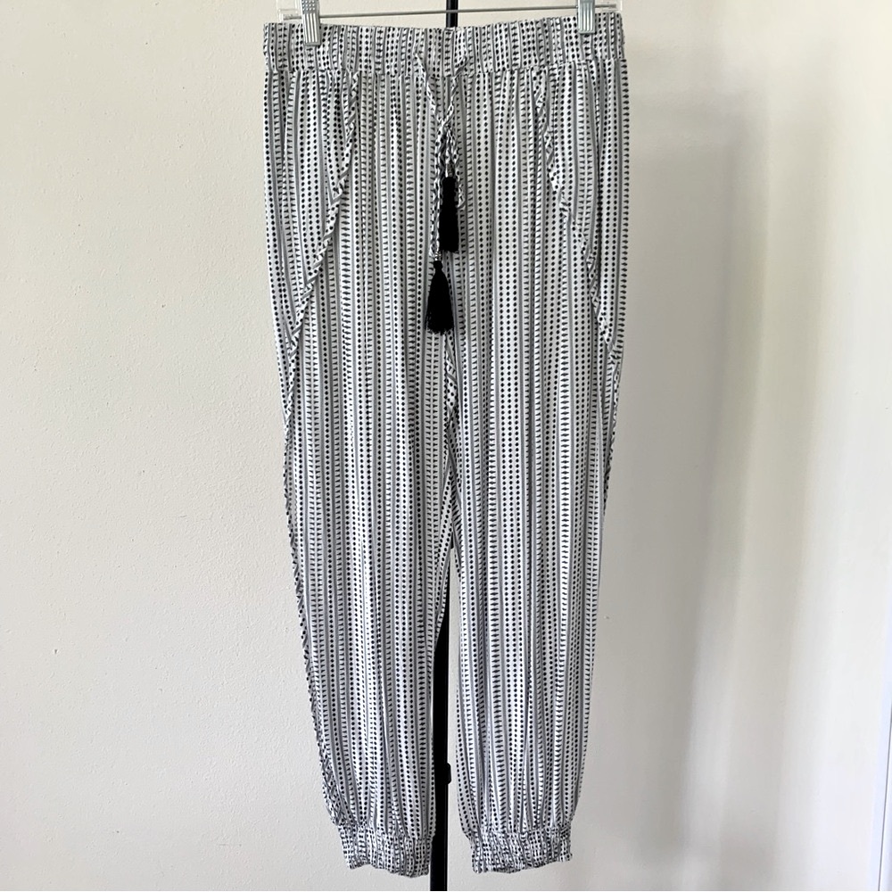 Solitaire Swim Split Hem Patterned Striped Jogger Pants Size Medium